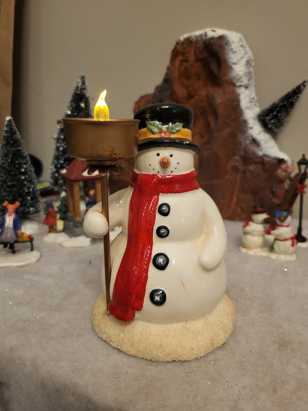 Title Suggestions:

Vintage Russ Berrie Ceramic Snowman Tealight Candle Holder
